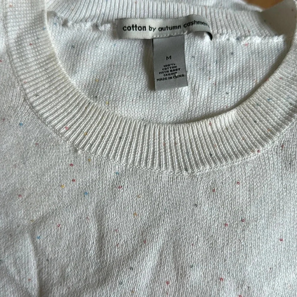 Cotton by Autumn Cashmere White Tank Top Tee Sleeveless Crew Neck Knit Sequins M - Picture 8 of 8